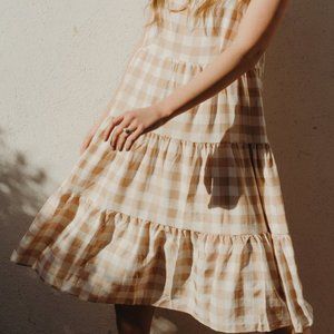 NEW CJLA Clementine Dress, Blush Taupe L, Gingham